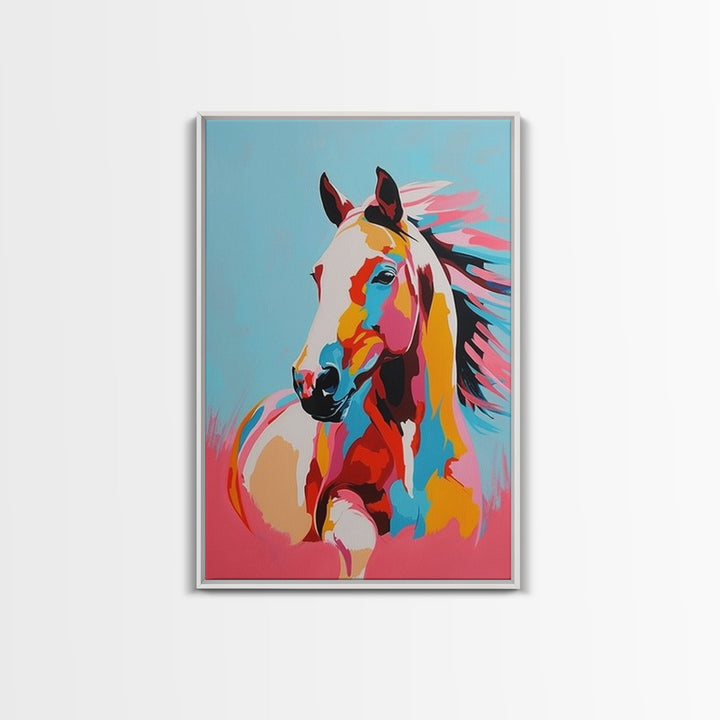 Bold Horse Portrait in Bright Colors - Framed Canvas Print, Modern Wall Art, Living Room Decor, Vibrant Animal Artwork, Bedroom Art Print