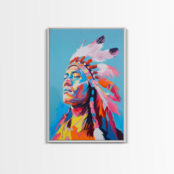 Bold Native American Headdress Framed Canvas Print - Striking Wall Art, Living Room Decor, Colorful Tribal Art for Home Decoration
