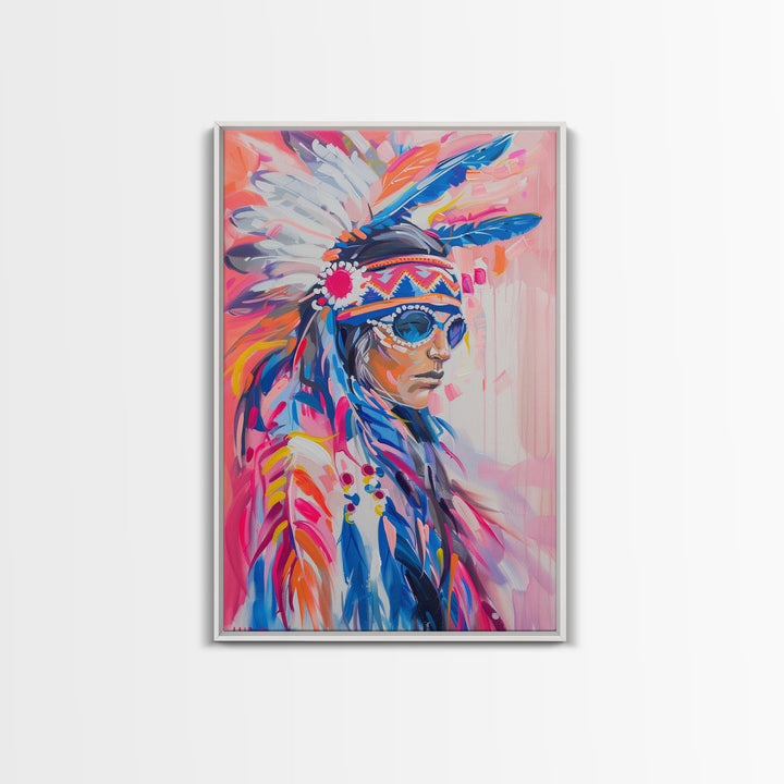 Modern Native American Framed Canvas Print - Colorful Wall Art, Tribal Decor, Bold Living Room Art, Contemporary Indigenous Artwork