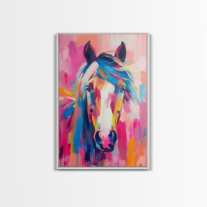 Colorful Horse Portrait Art - Framed Canvas Print, Vibrant Living Room Decor, Unique Wall Art, Bedroom Decor