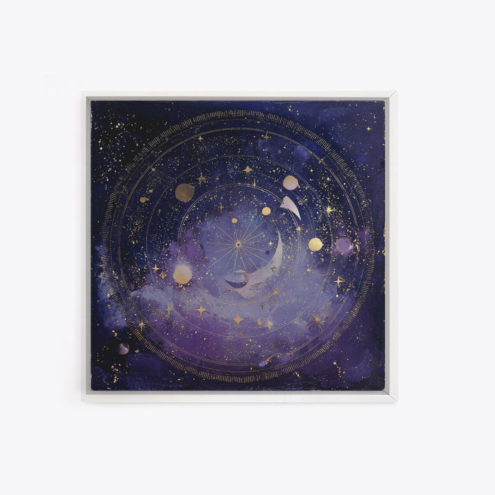 Celestial Moon and Stars Artwork Framed Canvas Print, Wall Art, Gallery Decor, Living Room Decor, Fine Art, Home Decor, WAL-1x1-38