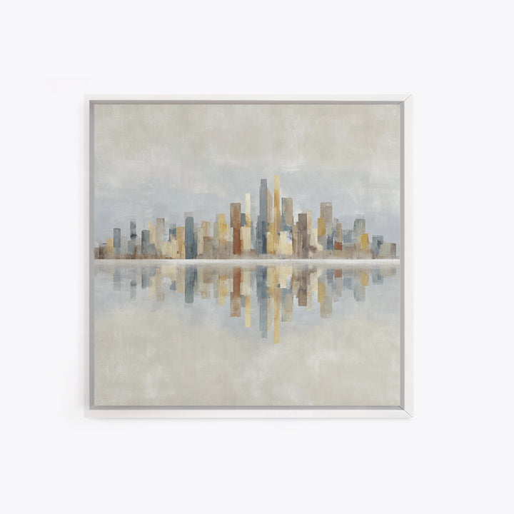 Urban Skyline in Muted Evening Color Framed Canvas Print, Wall Art, Wood Wall Art, Living Room Decor, Fine Art, WAL-1x1-42
