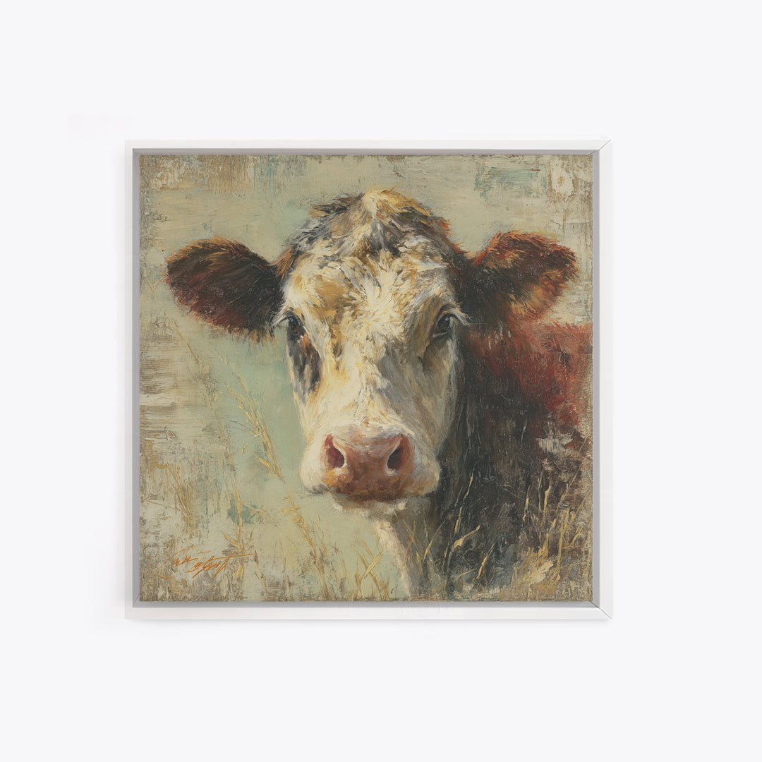 Rustic Farmhouse Cow Portrait Framed Canvas Print, Wall Art, Framed Wall Art, Living Room Decor, Fine Art, Fine Art Print, WAL-1x1-43
