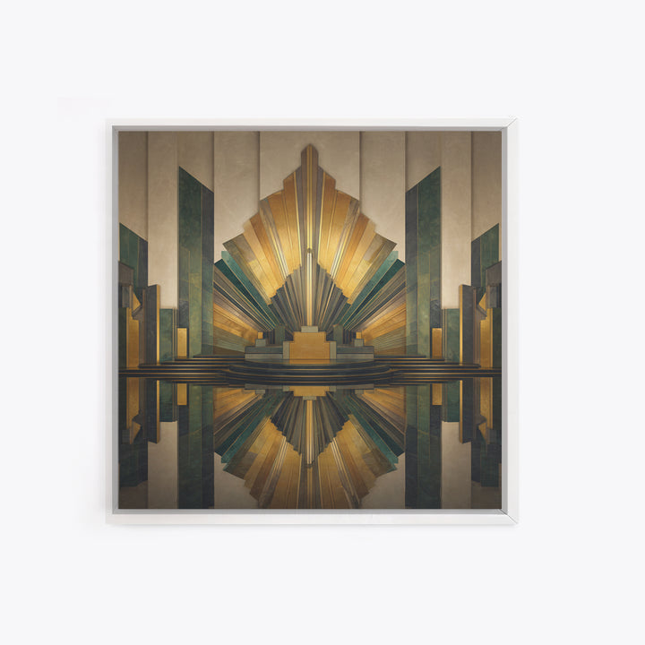 Art Deco Gold Fan Pattern Framed Canvas Print, Wall Art, Wall Art Prints, Living Room Decor, Fine Art, Abstract Art, WAL-1x1-44