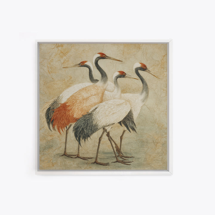 Monochrome Ink Crane Composition Framed Canvas Print, Wall Art, Art, Living Room Decor, Fine Art, Wall Clock, WAL-1x1-48