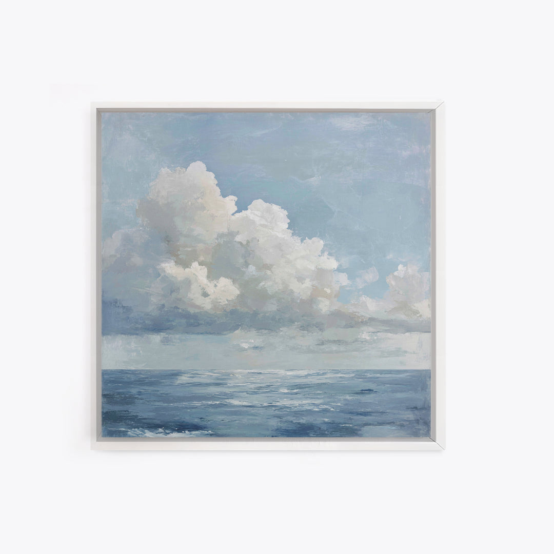 Classic Seascape with Dramatic Clouds Framed Canvas Print, Wall Art, Living Room Decor, Oil Painting, Minimalist Decor, WAL-1x1-51