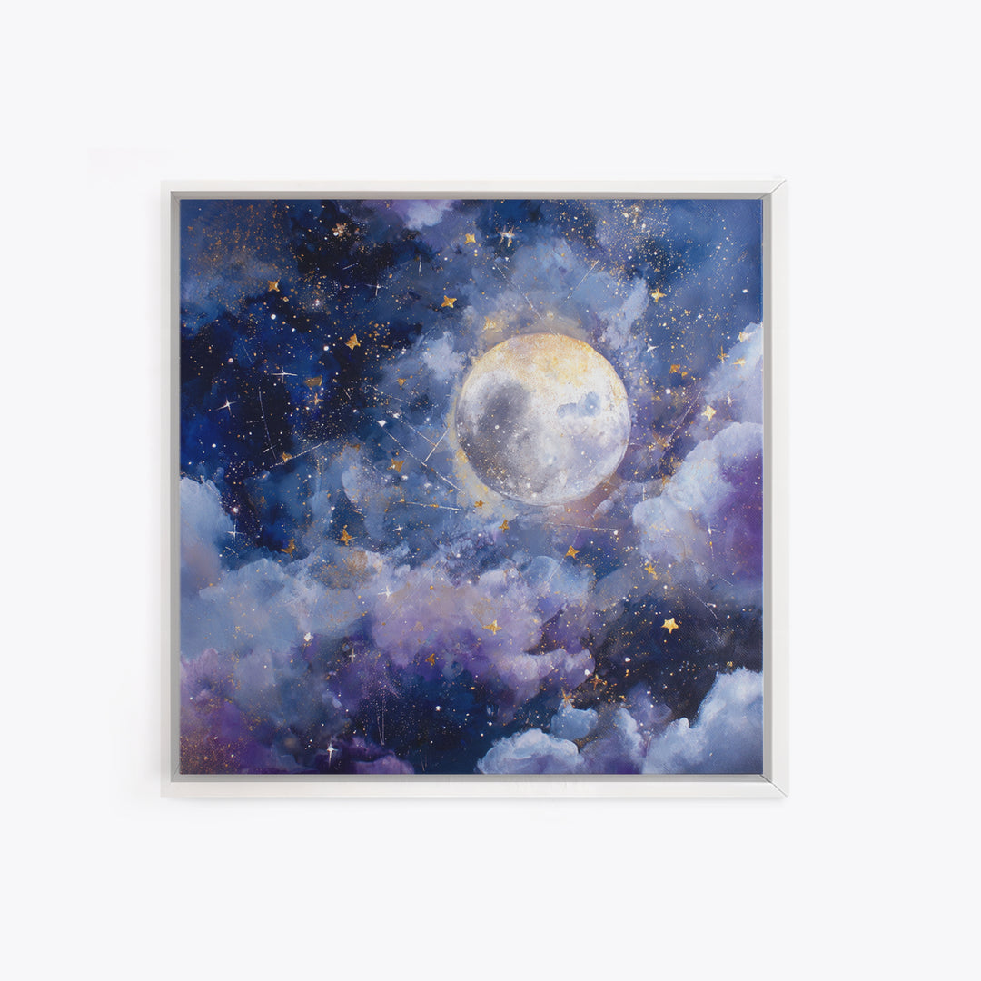 Celestial Moon and Stars Artwork Framed Canvas Print, Wall Art, Gallery Decor, Living Room Decor, Fine Art, Home Decor, WAL-1x1-62