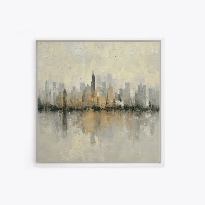 Urban Skyline in Muted Evening Color Framed Canvas Print, Wall Art, Wood Wall Art, Living Room Decor, Fine Art, WAL-1x1-66