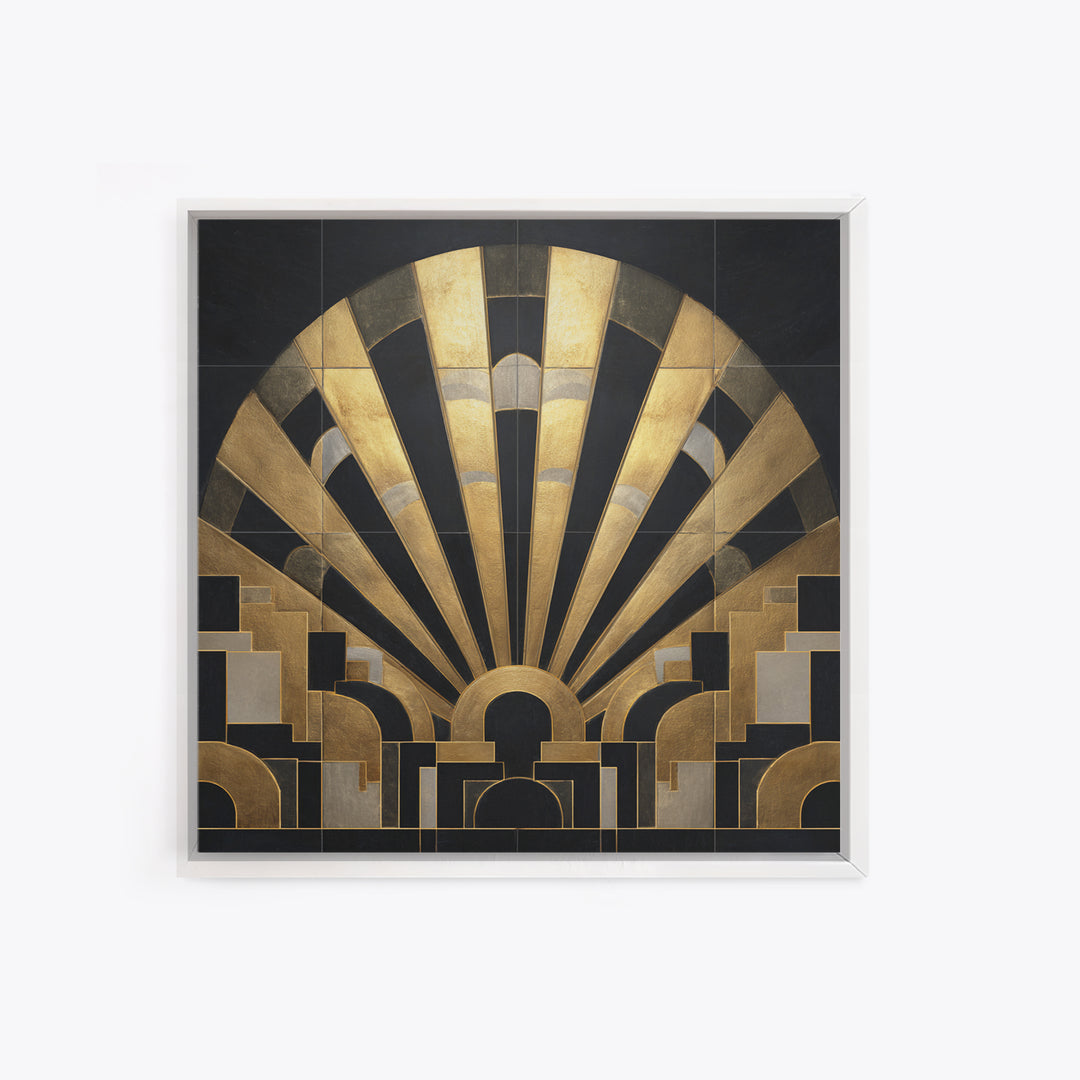 Art Deco Gold Fan Pattern Framed Canvas Print, Wall Art, Canvas Wall Art, Living Room Decor, Fine Art, Statement Artwork, WAL-1x1-68