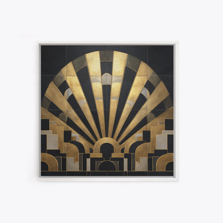 Art Deco Gold Fan Pattern Framed Canvas Print, Wall Art, Canvas Wall Art, Living Room Decor, Fine Art, Statement Artwork, WAL-1x1-68