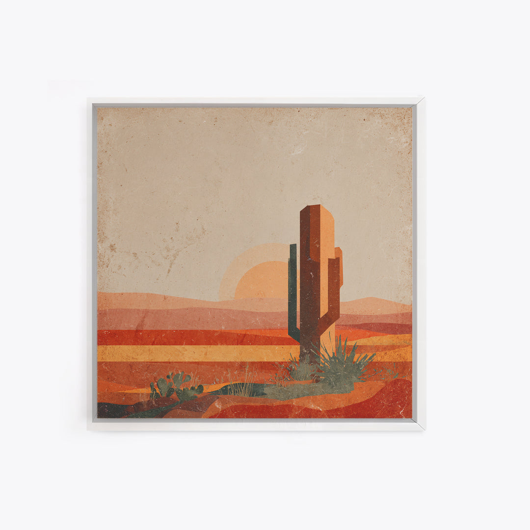 Desert Landscape in Warm Terracotta Tones Framed Canvas Print, Wall Art, Metal Wall Art, Living Room Decor, Oil Painting, WAL-1x1-7
