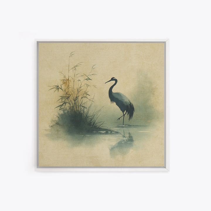 Monochrome Ink Crane Composition Framed Canvas Print, Wall Art, Wood Wall Art, Living Room Decor, Abstract Art, WAL-1x1-72