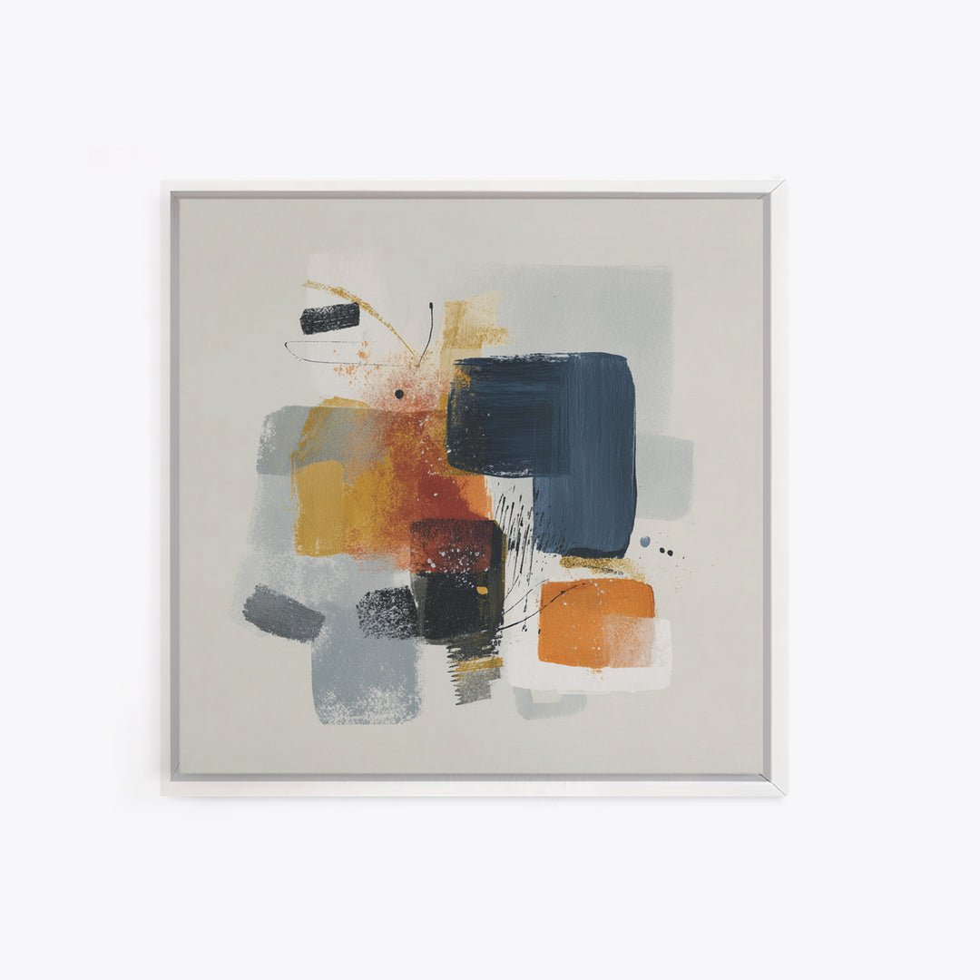 Statement Abstract with Bold Layered Brushwork Framed Canvas Print, Wall Art, Home Decor, Living Room Decor, Abstract Art, WAL-1x1-73