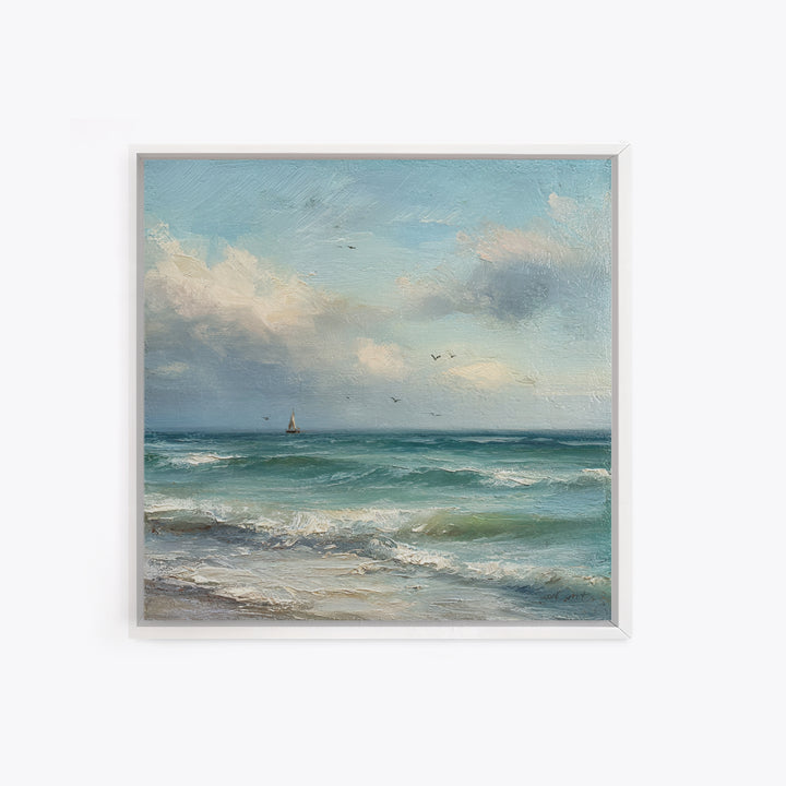 Classic Seascape with Dramatic Clouds Canvas Print, Wall Art, Statement Artwork, Living Room Decor, Fine Art, WAL-1x1-75