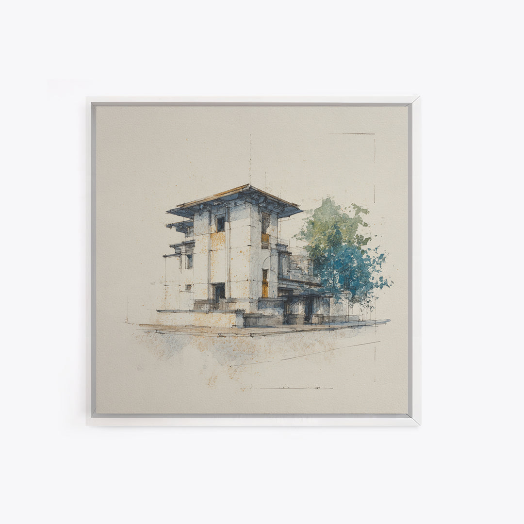 Black and White Architectural Study Framed Canvas Print, Wall Art, Fine Art Print, Living Room Decor, Fine Art, WAL-1x1-80