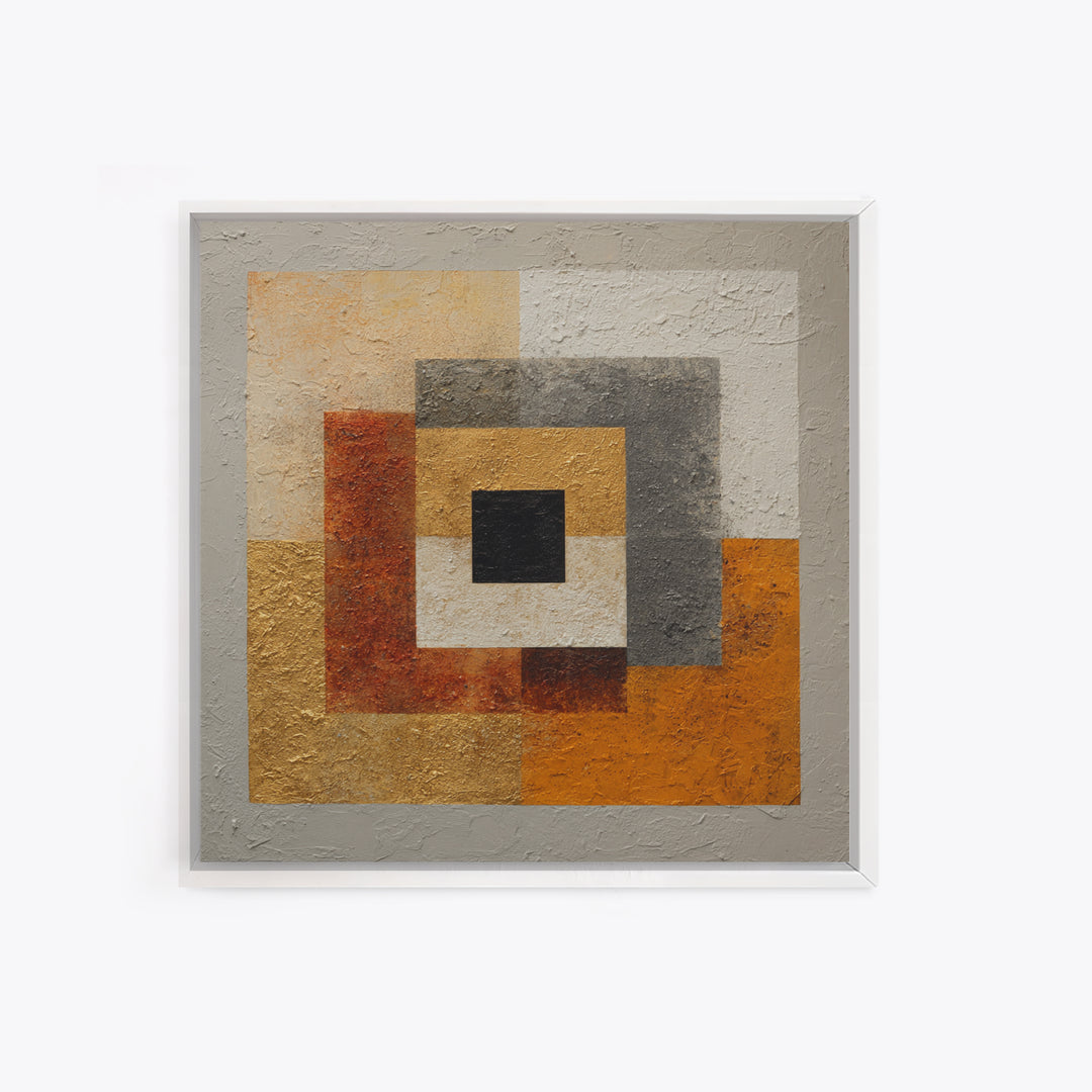 Mid Century Color Block Composition Framed Canvas Print, Wall Art, Wood Wall Art, Living Room Decor, Abstract Art, WAL-1x1-84