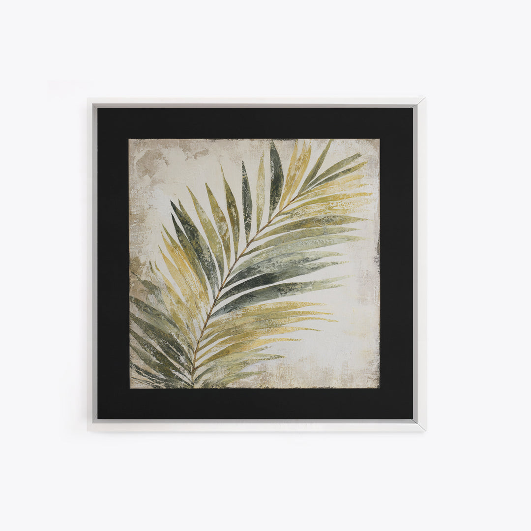 Tropical Palm Leaf Painting Framed Canvas Print, Wall Art, Minimalist Decor, Living Room Decor, Oil Painting, WAL-1x1-88