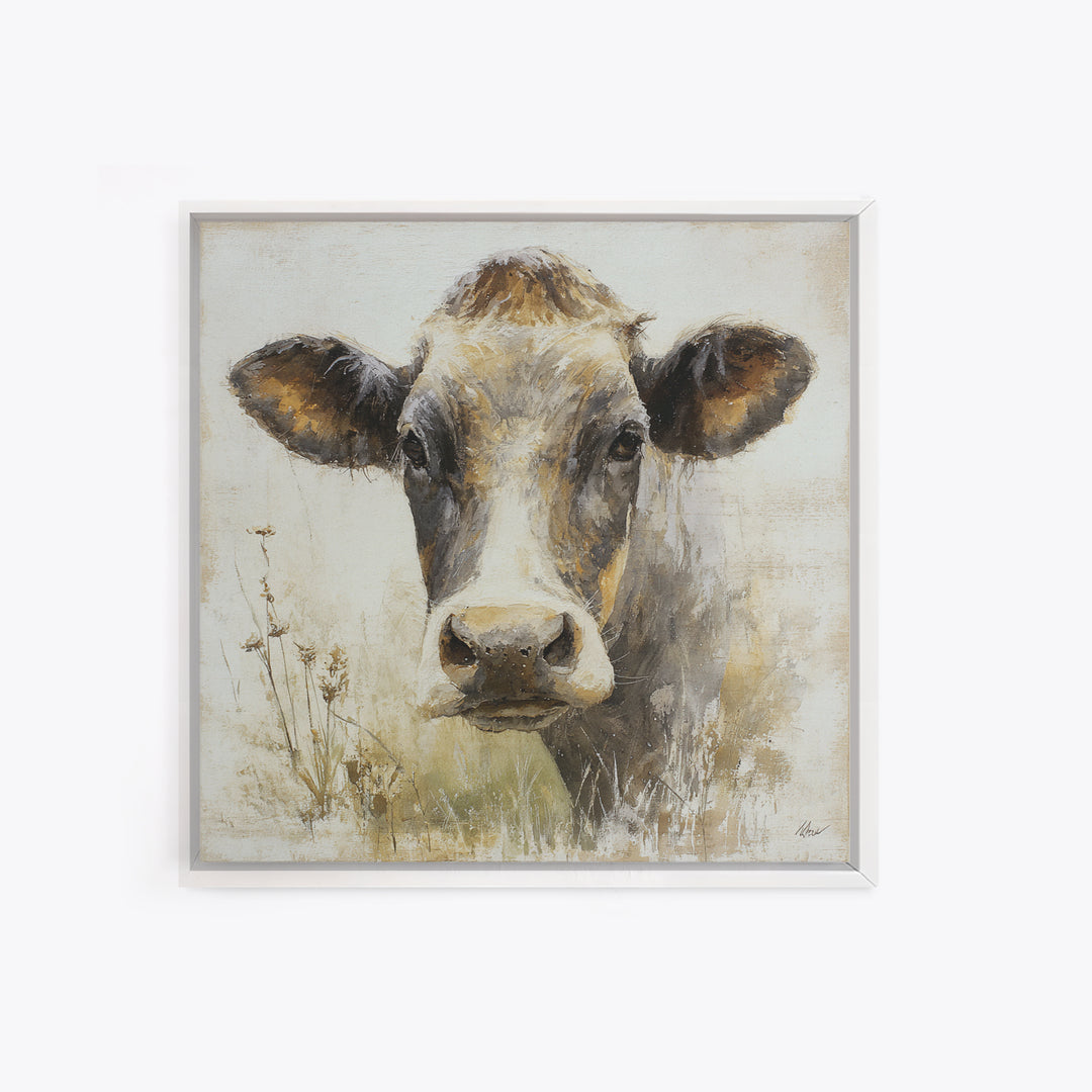 Rustic Farmhouse Cow Portrait Canvas Print, Wall Art, Room Decor, Living Room Decor, Oil Painting, Printable Wall Art, WAL-1x1-91