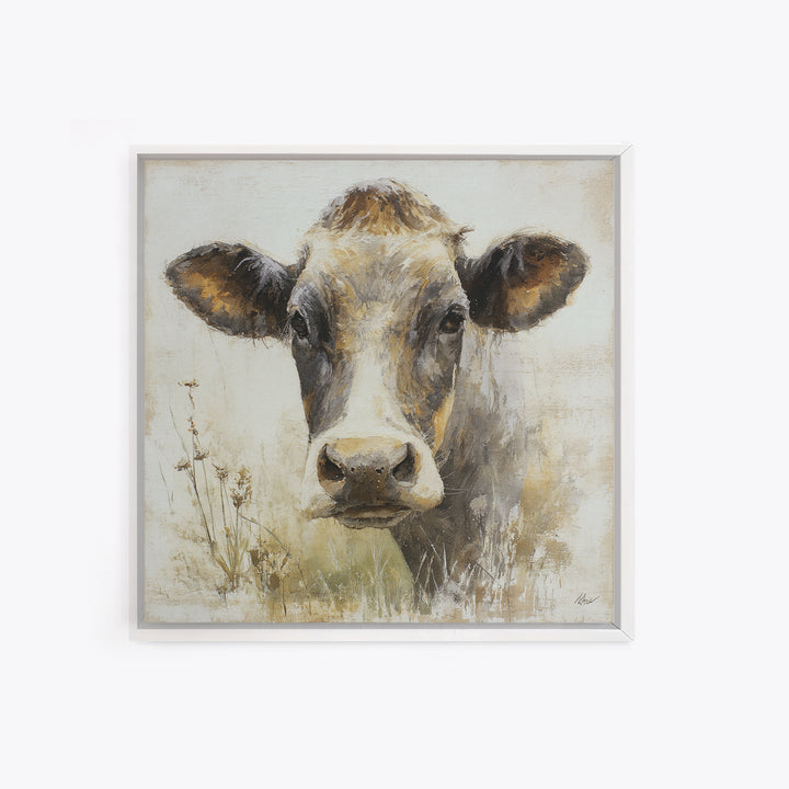 Rustic Farmhouse Cow Portrait Canvas Print, Wall Art, Room Decor, Living Room Decor, Oil Painting, Printable Wall Art, WAL-1x1-91