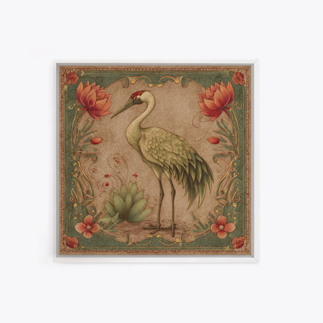 Monochrome Ink Crane Composition Framed Canvas Print, Wall Art, Art Print, Living Room Decor, Fine Art, Wall Hanging, WAL-1x1-96
