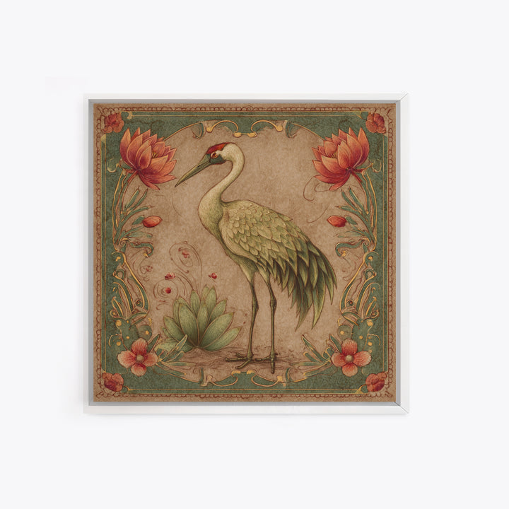 Monochrome Ink Crane Composition Framed Canvas Print, Wall Art, Art Print, Living Room Decor, Fine Art, Wall Hanging, WAL-1x1-96
