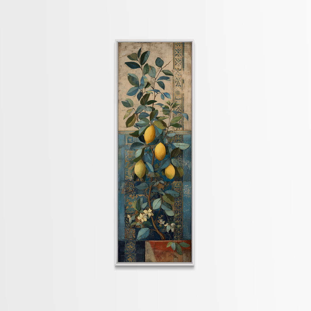 Mediterranean Lemon Branch Still Life Canvas Print, Wall Art, Textured Wall Art, Living Room Decor, Watercolor Art, WAL-1x3-10