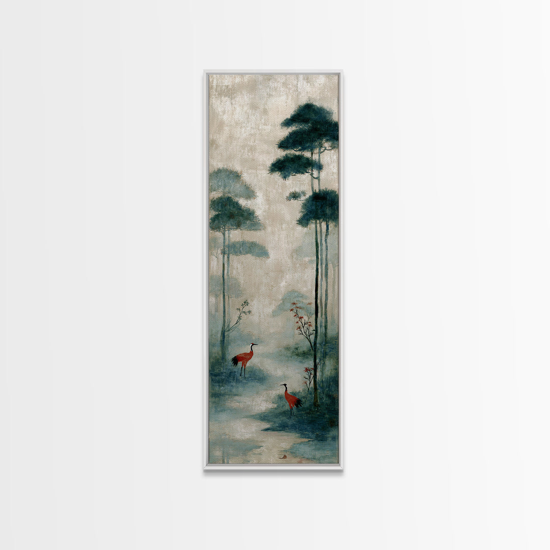 Monochrome Ink Crane Composition Canvas Print, Wall Art, Living Room Decor, Oil Painting, Metal Wall Art, Digital Wall Art, WAL-1x3-12