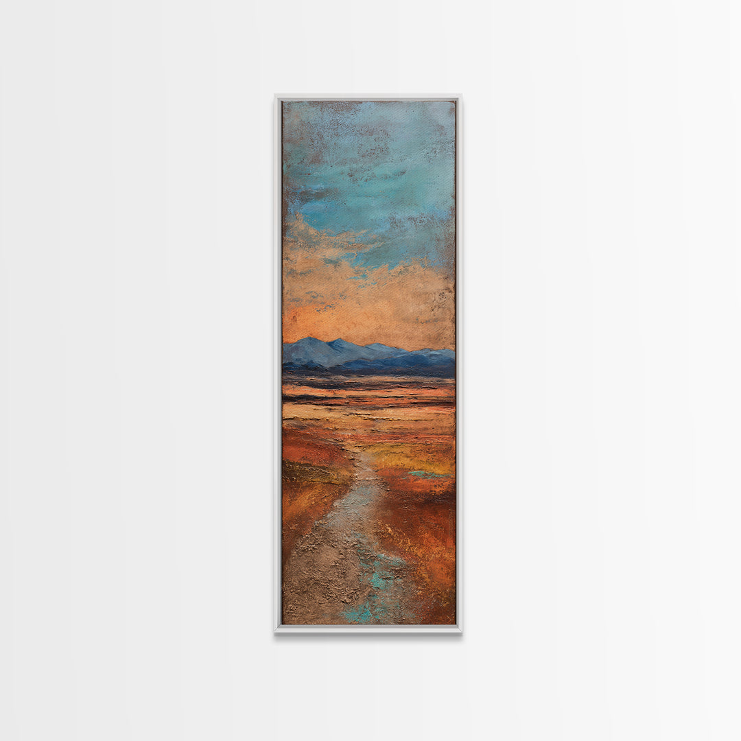 Desert Landscape in Warm Terracotta Tones Framed Canvas Print, Wall Art, Metal Wall Art, Living Room Decor, Oil Painting, WAL-1x3-19
