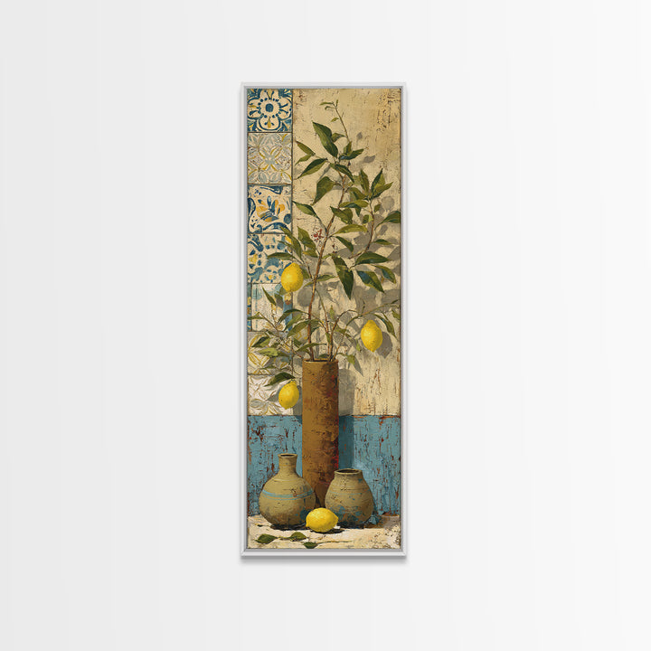 Mediterranean Lemon Branch Still Life Framed Canvas Print, Wall Art, Abstract Wall Art, Living Room Decor, Fine Art, WAL-1x3-34