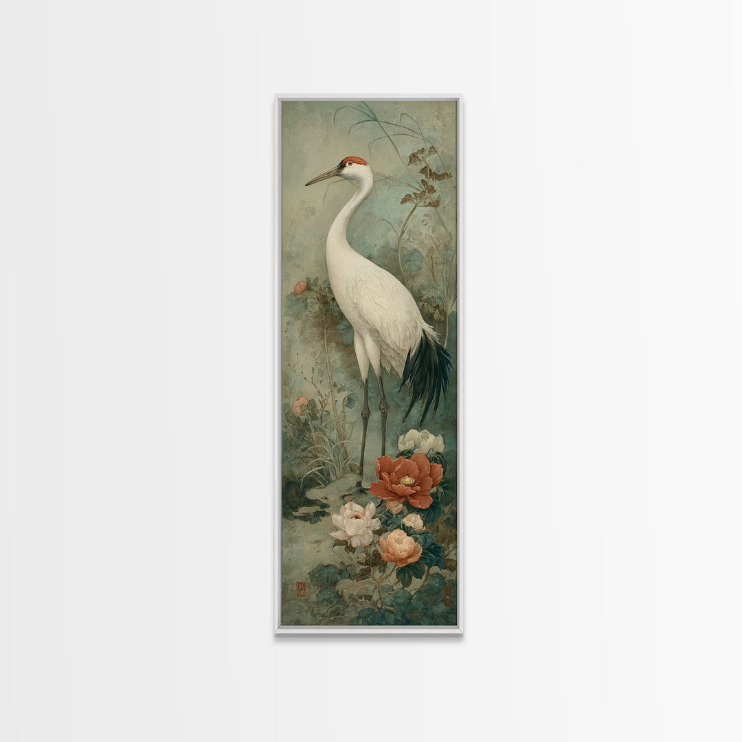 Monochrome Ink Crane Composition Framed Canvas Print, Wall Art, Art Print, Living Room Decor, Fine Art, Wall Hanging, WAL-1x3-36