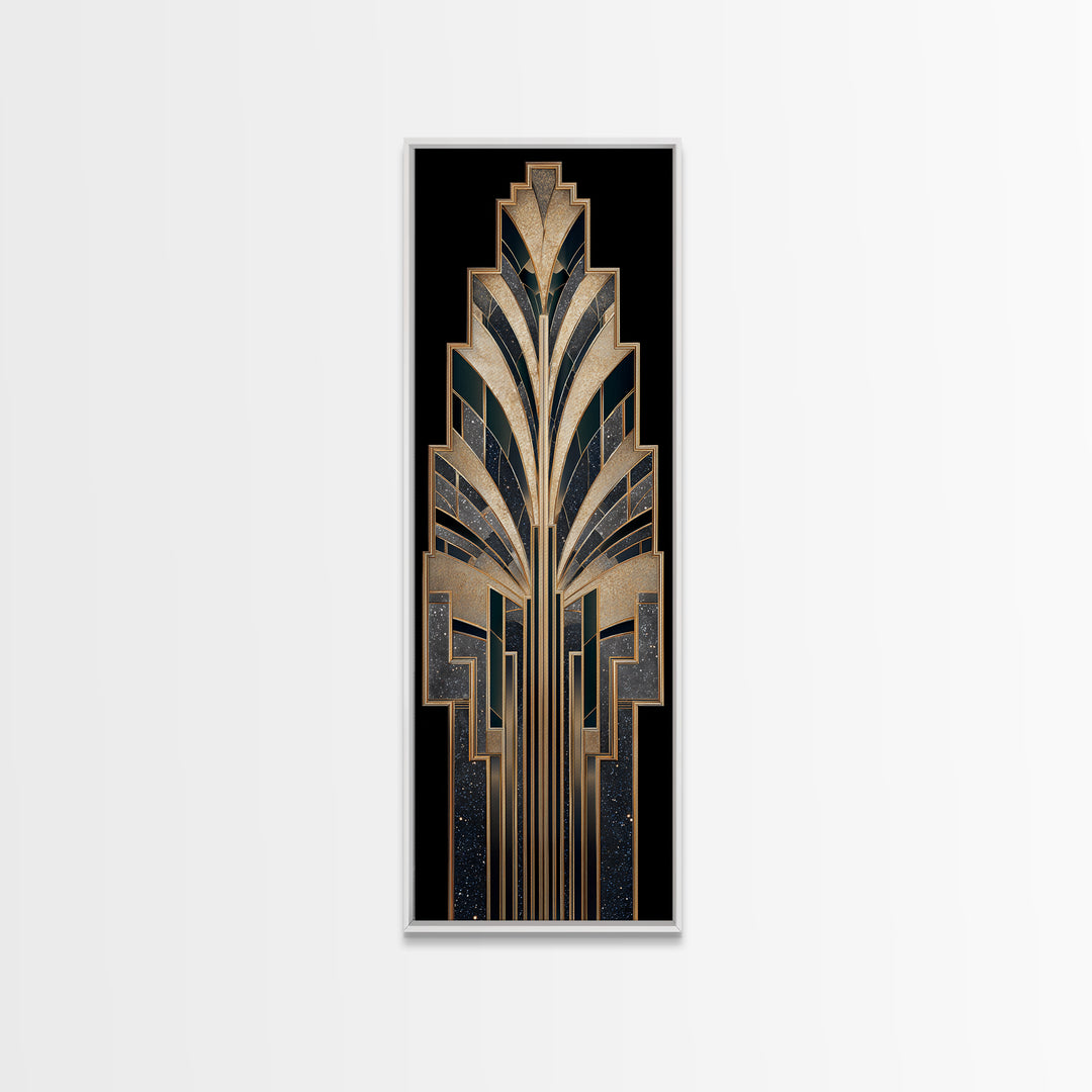 Art Deco Gold Fan Pattern Canvas Print, Wall Art, Large Wall Art, Living Room Decor, Fine Art, Abstract Wall Art, WAL-1x3-56
