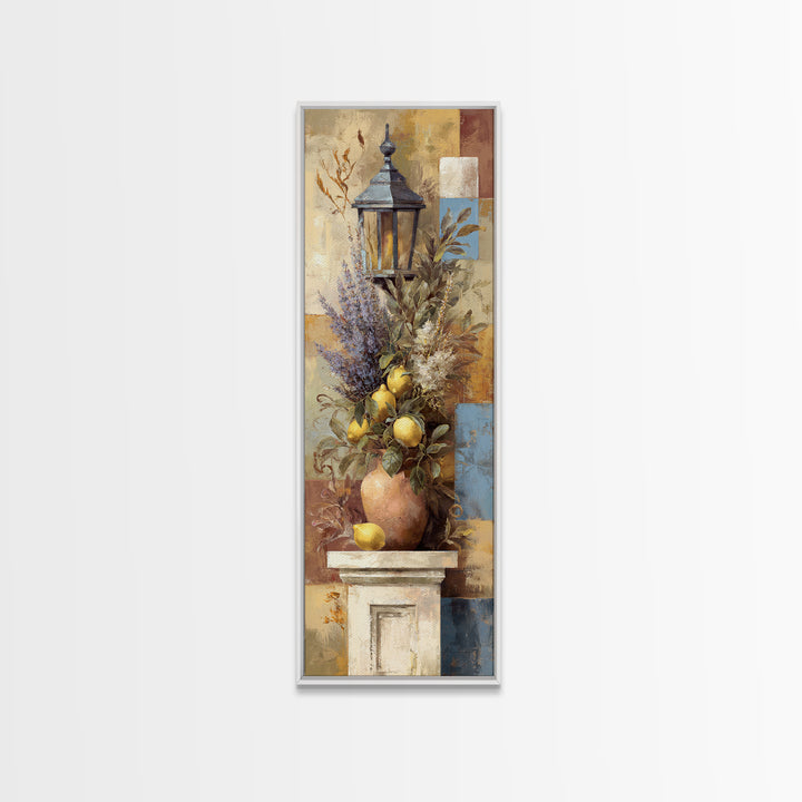Mediterranean Lemon Branch Still Life Framed Canvas Print, Wall Art, Abstract Wall Art, Living Room Decor, Fine Art, WAL-1x3-58