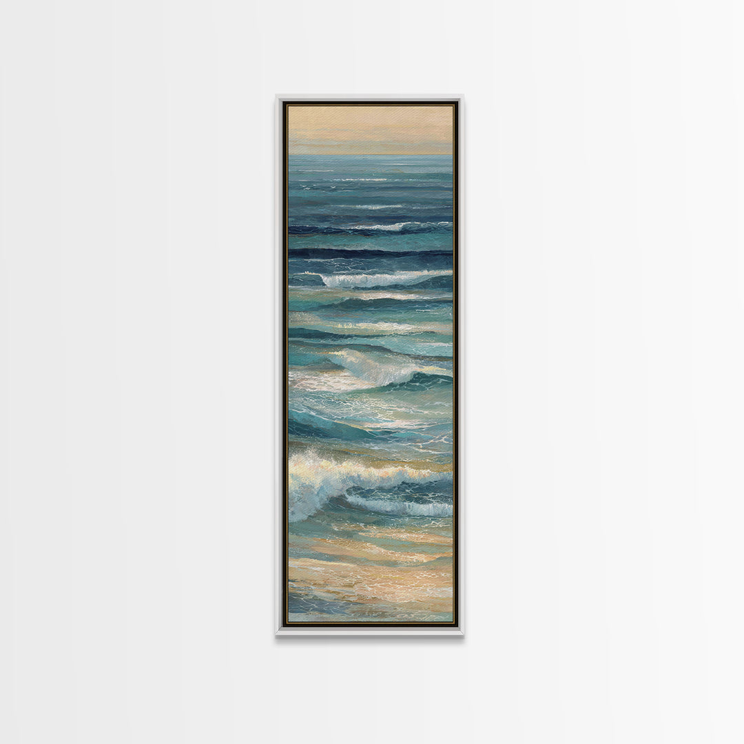 Coastal Aerial Water Study Framed Canvas Print, Wall Art, Gallery Decor, Living Room Decor, Fine Art, Home Decor, WAL-1x3-71