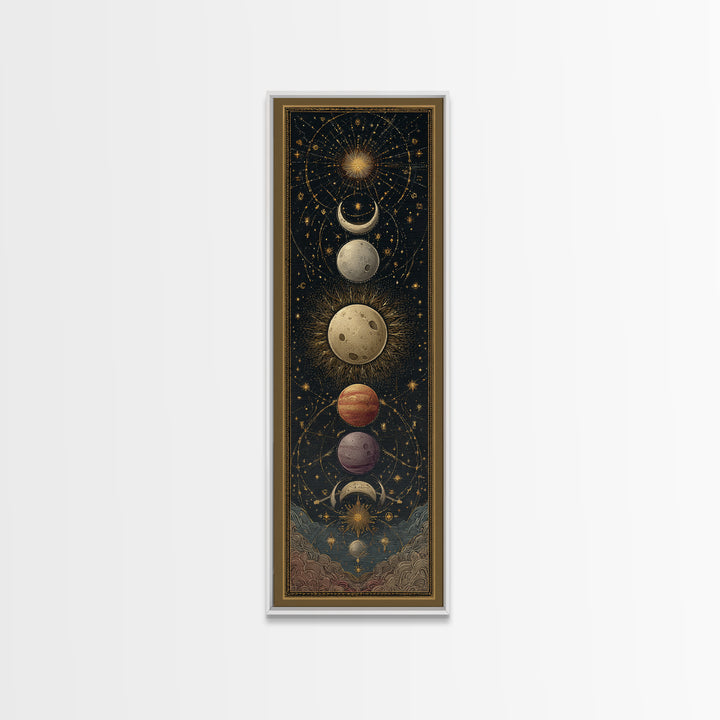 Celestial Moon and Stars Artwork Framed Canvas Print, Wall Art, Fine Art Print, Living Room Decor, Fine Art, WAL-1x3-74