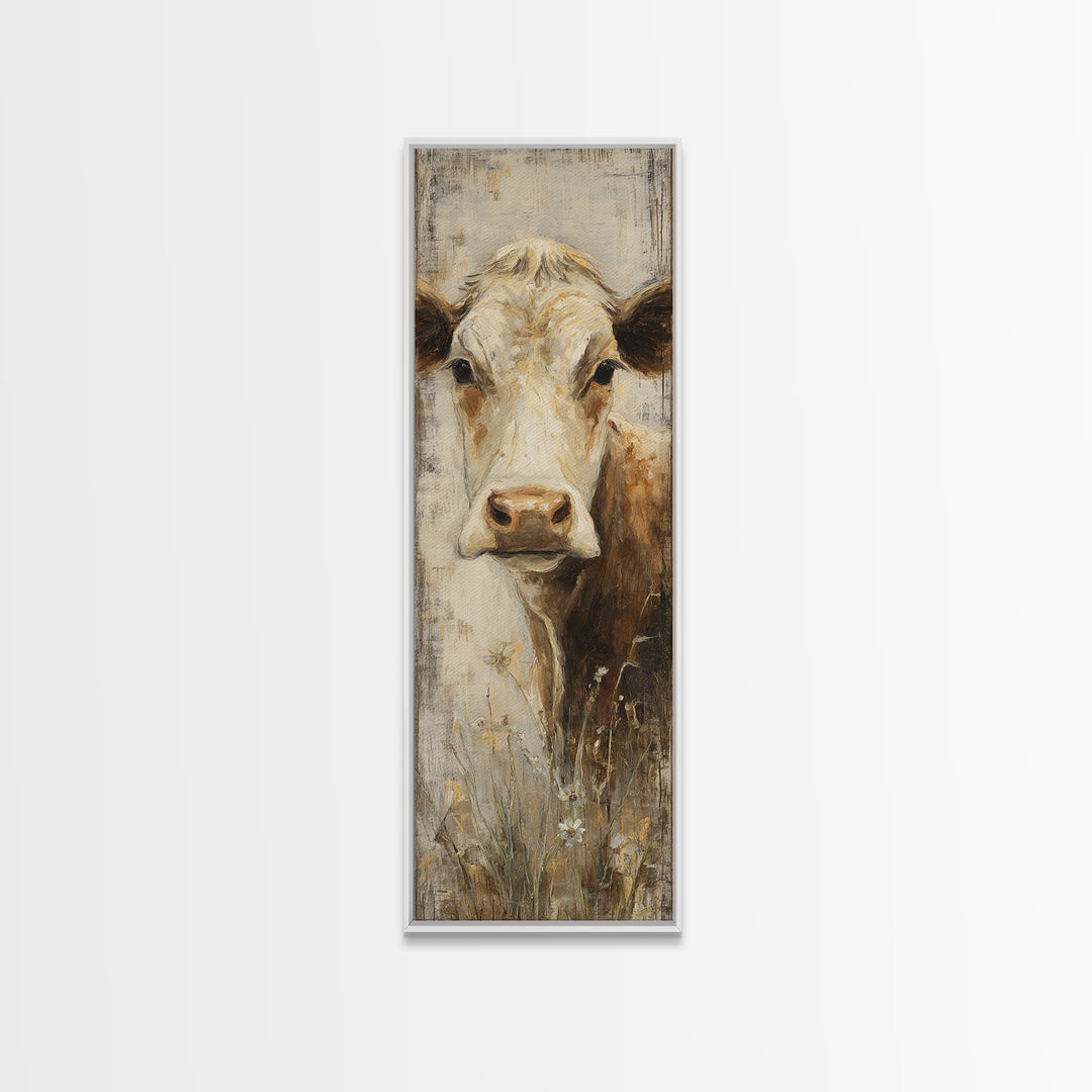 Rustic Farmhouse Cow Portrait Framed Canvas Print, Wall Art, Prints Wall Art, Living Room Decor, Fine Art, Textured Painting, WAL-1x3-79