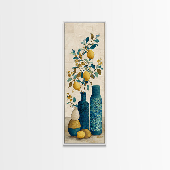Mediterranean Lemon Branch Still Life Canvas Print, Wall Art, Boho Decor, Living Room Decor, Fine Art, Painting, WAL-1x3-82