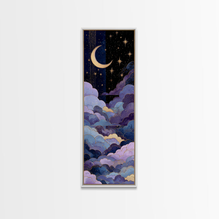 Celestial Moon and Stars Artwork Canvas Print, Wall Art, Textured Painting, Living Room Decor, Fine Art, Wall Hangings, WAL-1x3-98