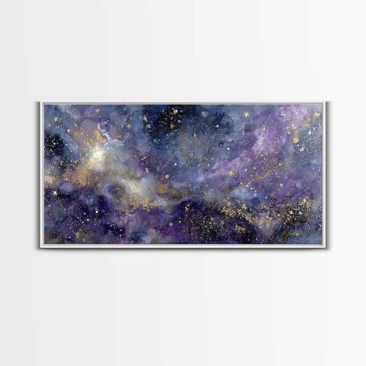 Celestial Moon and Stars Artwork Framed Canvas Print, Wall Art, Contemporary Art, Living Room Decor, Fine Art, WAL-2x1-10