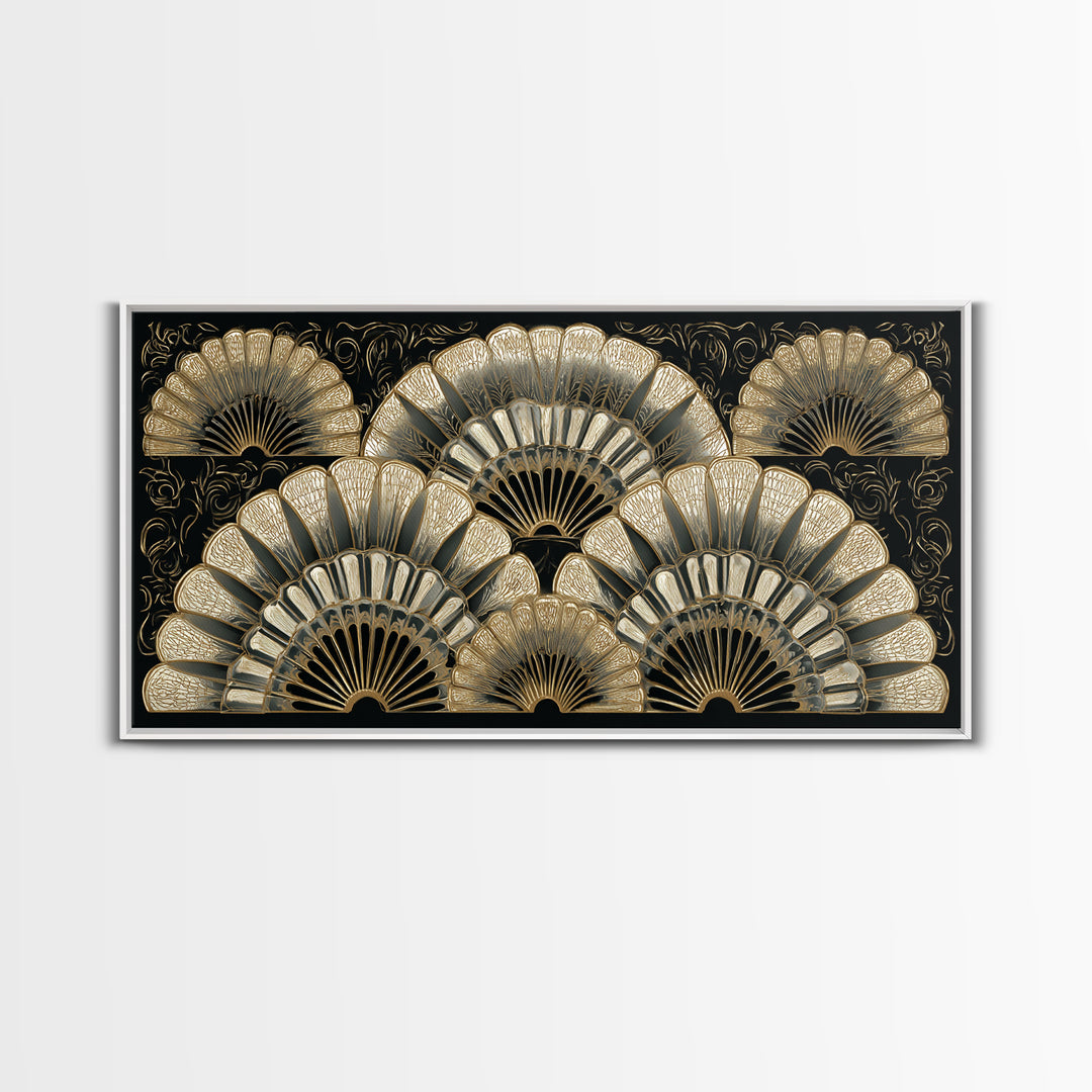 Art Deco Gold Fan Pattern Framed Canvas Print, Wall Art, Fine Art Print, Living Room Decor, Fine Art, Wall Decor, WAL-2x1-16
