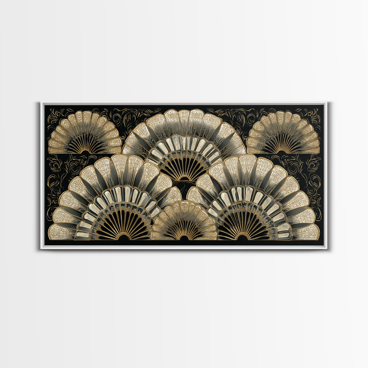 Art Deco Gold Fan Pattern Framed Canvas Print, Wall Art, Fine Art Print, Living Room Decor, Fine Art, Wall Decor, WAL-2x1-16