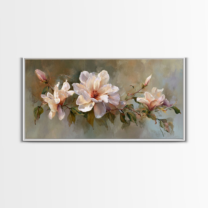 Soft Floral Oil Painting Framed Canvas Print, Wall Art, Printable Wall Art, Living Room Decor, Oil Painting, WAL-2x1-25