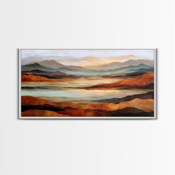 Desert Landscape in Warm Terracotta Tones Framed Canvas Print, Wall Art, Boho Decor, Living Room Decor, Fine Art, WAL-2x1-27