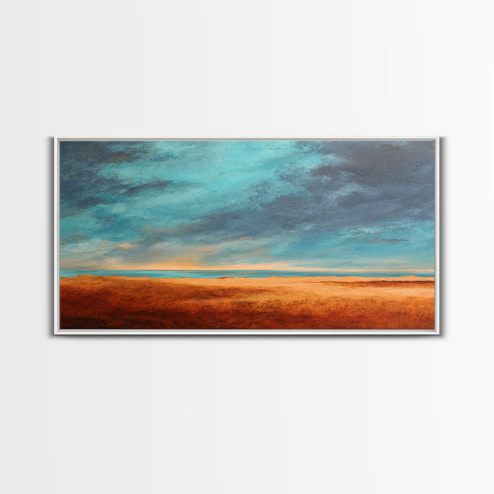 Desert Landscape in Warm Terracotta Tones Framed Canvas Print, Wall Art, Metal Wall Art, Living Room Decor, Oil Painting, WAL-2x1-3