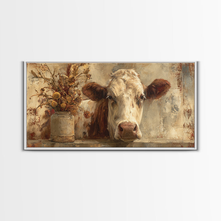 Rustic Farmhouse Cow Portrait Canvas Print, Wall Art, Heart, Living Room Decor, Fine Art, Home Decor Gift, Original Art, WAL-2x1-39