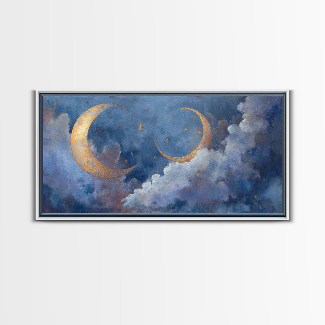 Celestial Moon and Stars Artwork Canvas Print, Wall Art, Painting, Living Room Decor, Fine Art, Art Deco, Wall Hanging, WAL-2x1-58