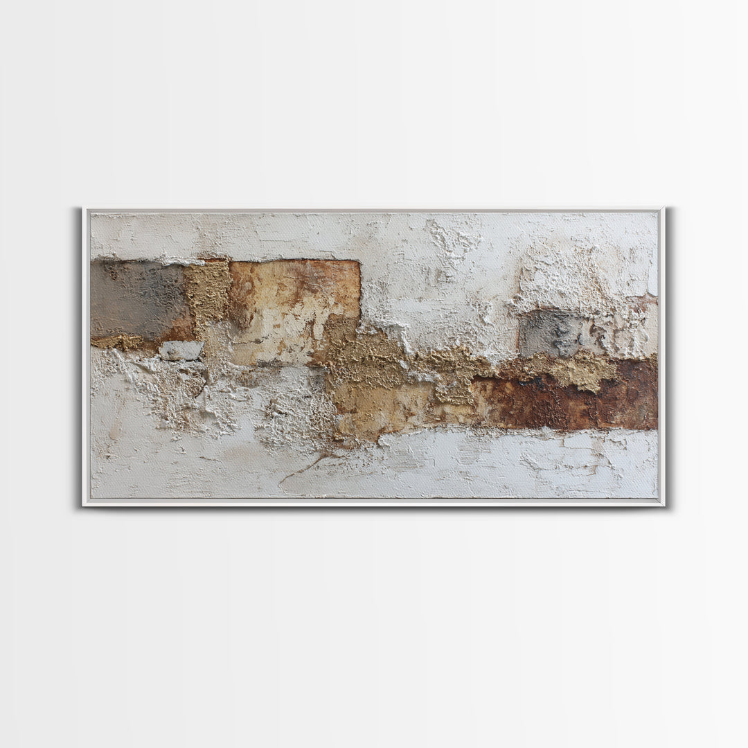 Luxury Neutral Plaster Texture Abstract Framed Canvas Print, Wall Art, Abstract Art, Living Room Decor, Boho Decor, WAL-2x1-59