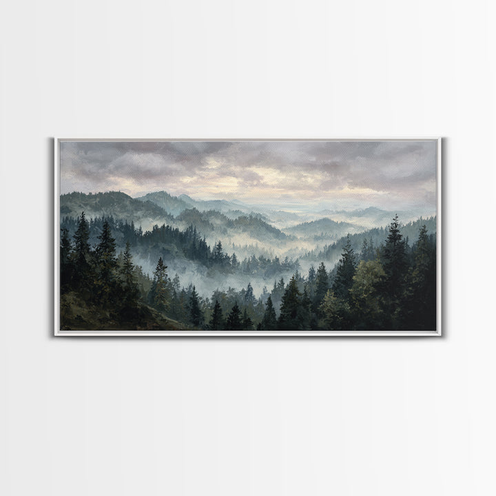 Moody Forest Landscape Framed Canvas Print, Wall Art, Minimalist Decor, Living Room Decor, Oil Painting, Wall Art Prints, WAL-2x1-6