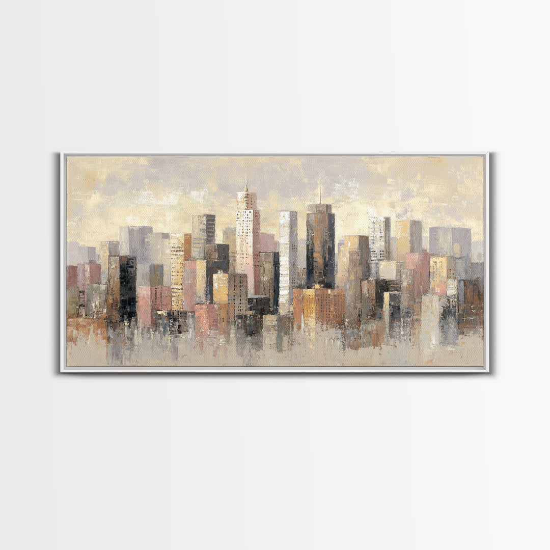 Urban Skyline in Muted Evening Color Canvas Print, Wall Art, Living Room Decor, Abstract Art, Metal Wall Art, WAL-2x1-62