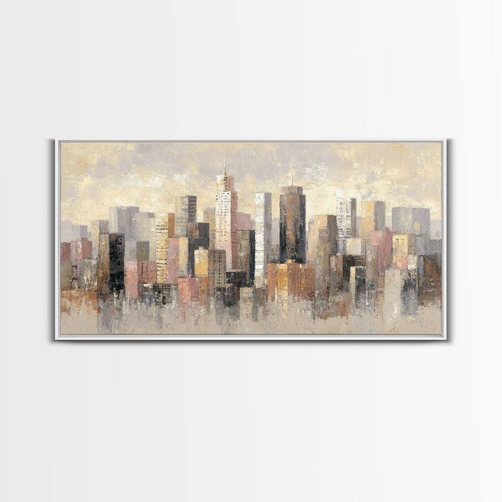 Urban Skyline in Muted Evening Color Canvas Print, Wall Art, Living Room Decor, Abstract Art, Metal Wall Art, WAL-2x1-62