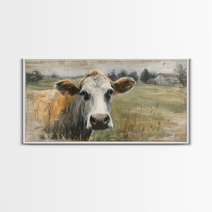 Rustic Farmhouse Cow Portrait Canvas Print, Wall Art, Wall Hanging, Living Room Decor, Fine Art, Gallery Decor, WAL-2x1-63
